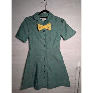 VINTAGE Girl Scouts Juniors Uniform Dress Green Yellow Tie Pin Patch 1960s RARE